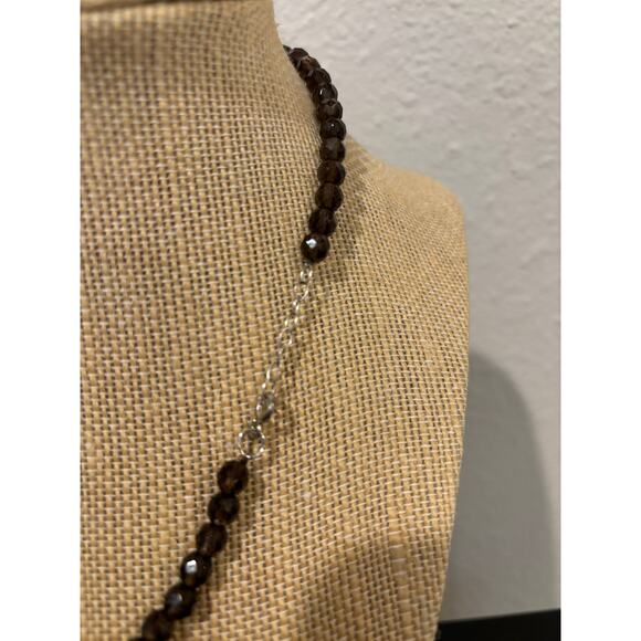 Faceted Smokey Quartz Faceted Beads Necklace Sterling Silver Clasp - Picture 3 of 4